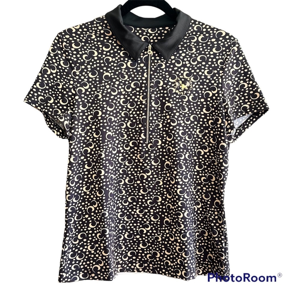 Tail Womens 1/4 Zip Golf Polo Black & Tan Short Sleeve Shirt Size M